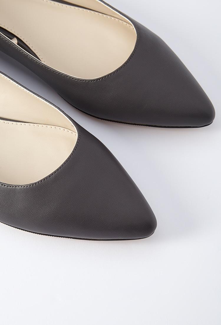 black leather pointed flats